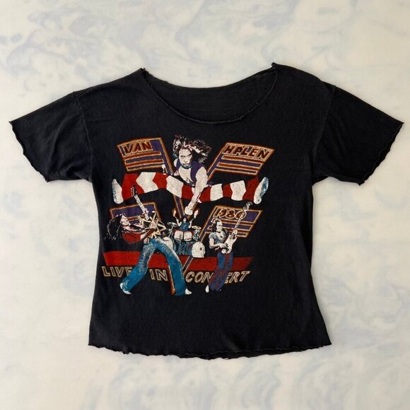 Van Halen 1980 Vintage Authentic Rock Concert Raw Hem Graphic Tee Shirt - Picture 1 of 5